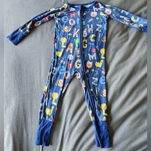 Little Sleepies Zippy size 6-12 months Blue Alphabet pattern